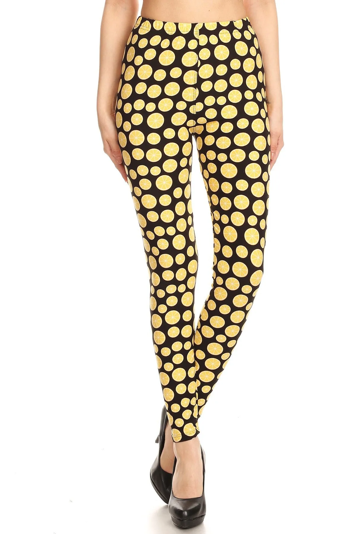 Women's Regular Lemon Fruit Pattern Printed Leggings