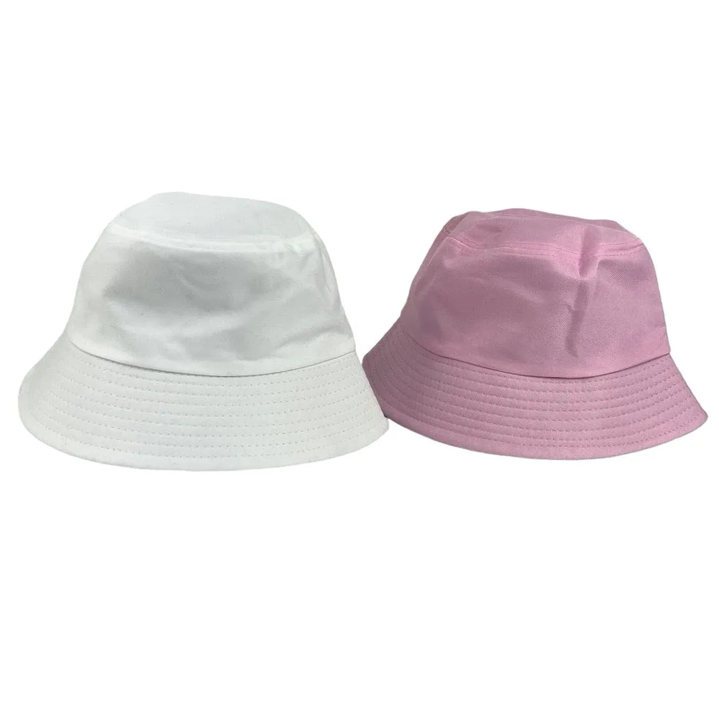 Women's White & Pink Solid Plain Casual Bucket Hat 2 Piece Lot One Size