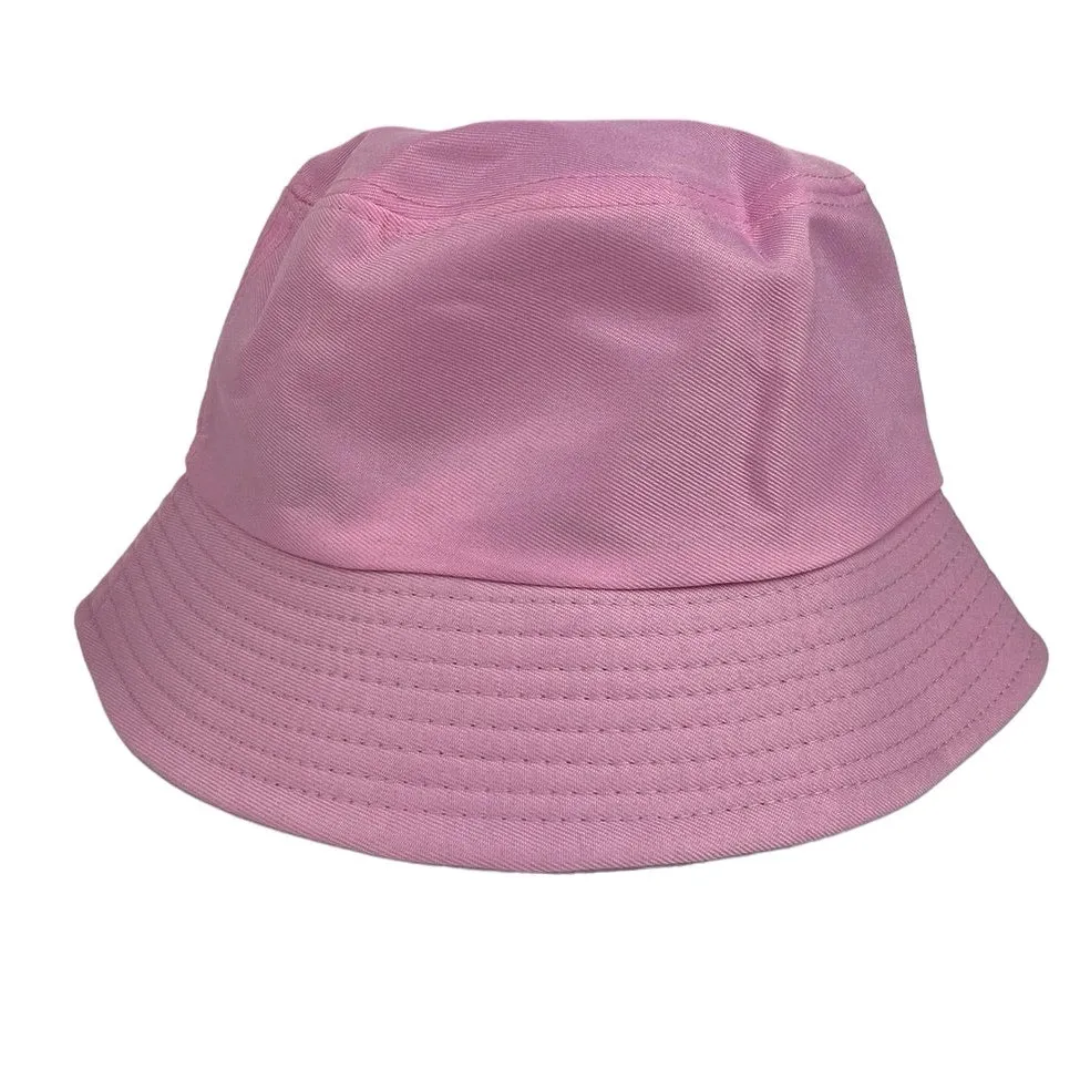 Women's White & Pink Solid Plain Casual Bucket Hat 2 Piece Lot One Size