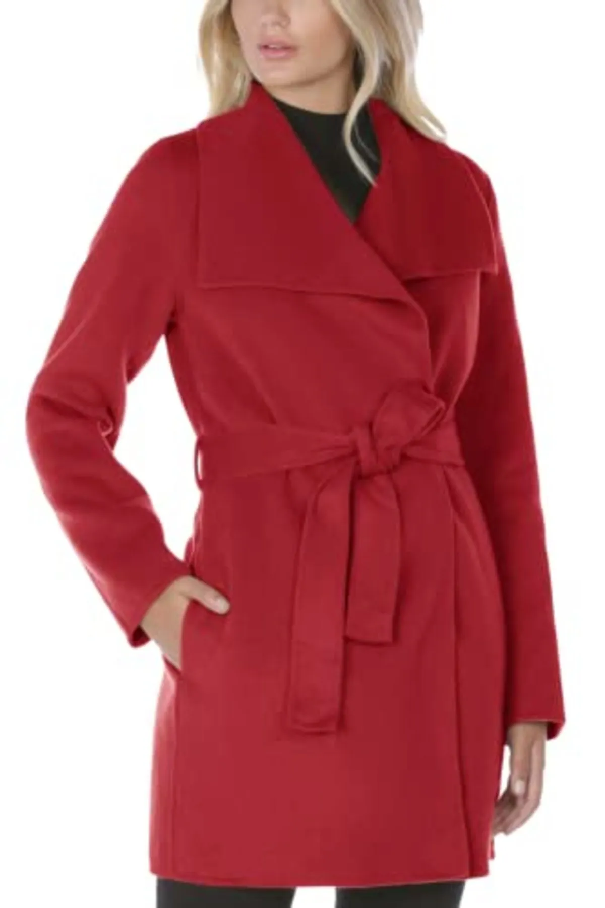 Wool Belted Coat Jacket - Deep Red