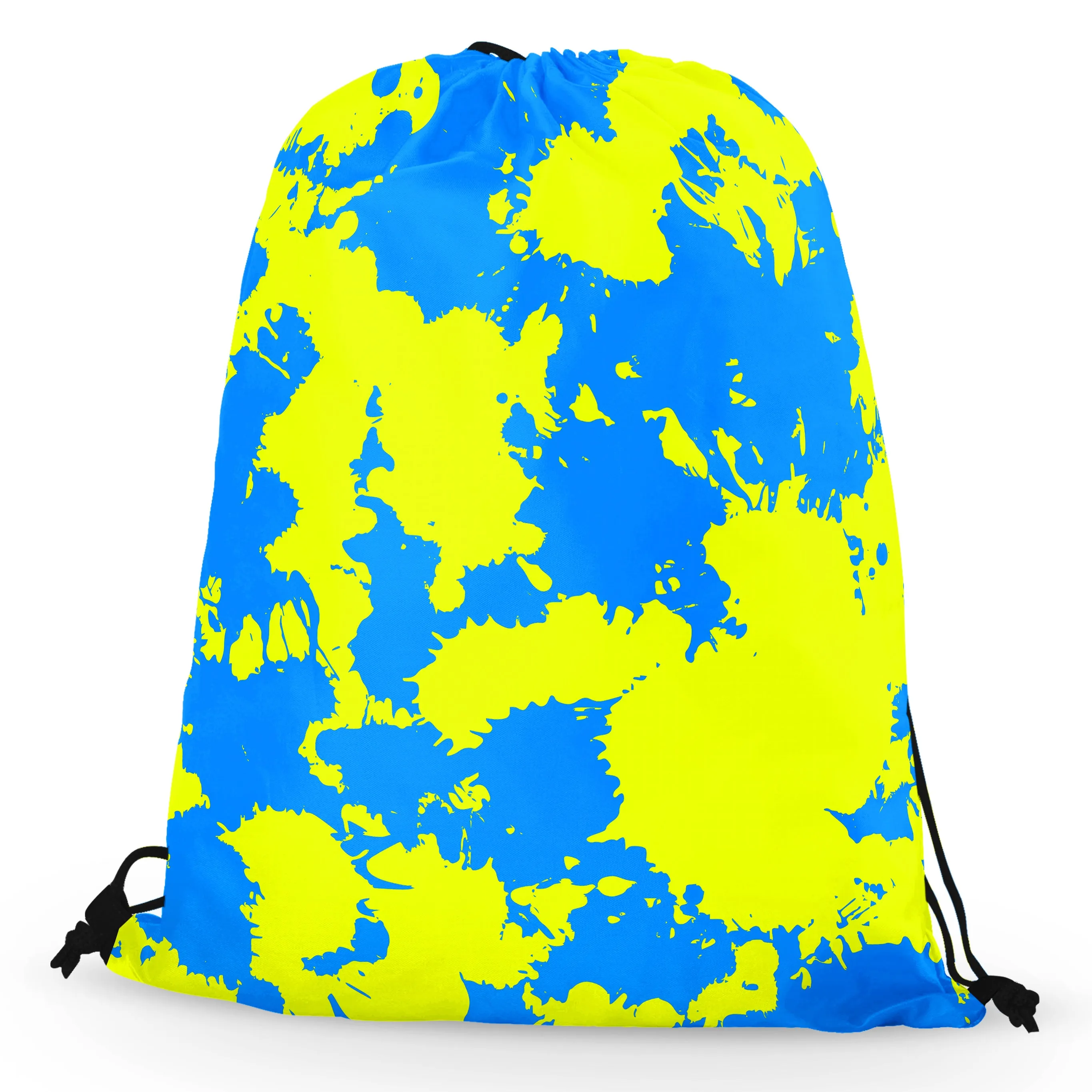 Yellow and Blue Paint Splatter Drawstring Bag