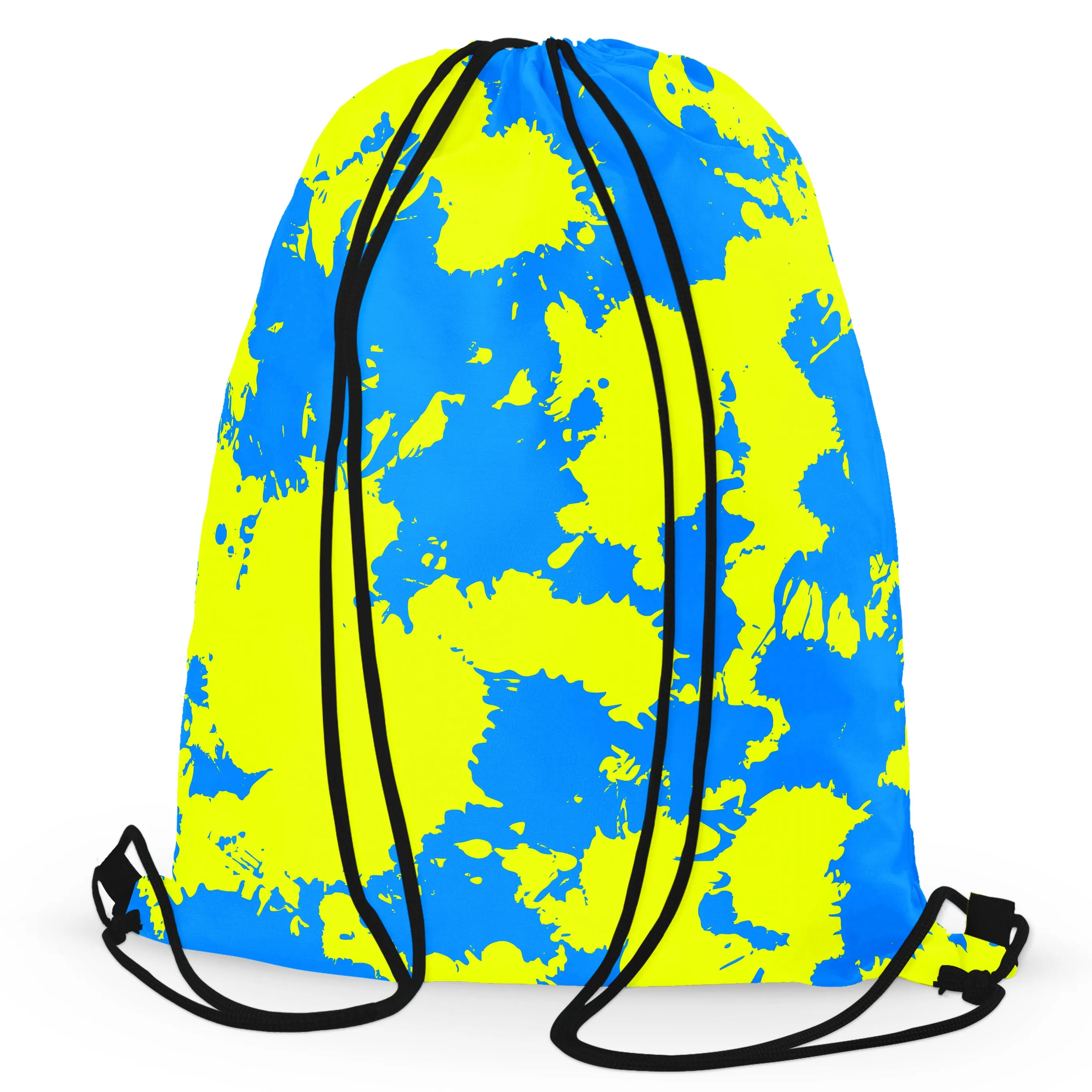 Yellow and Blue Paint Splatter Drawstring Bag