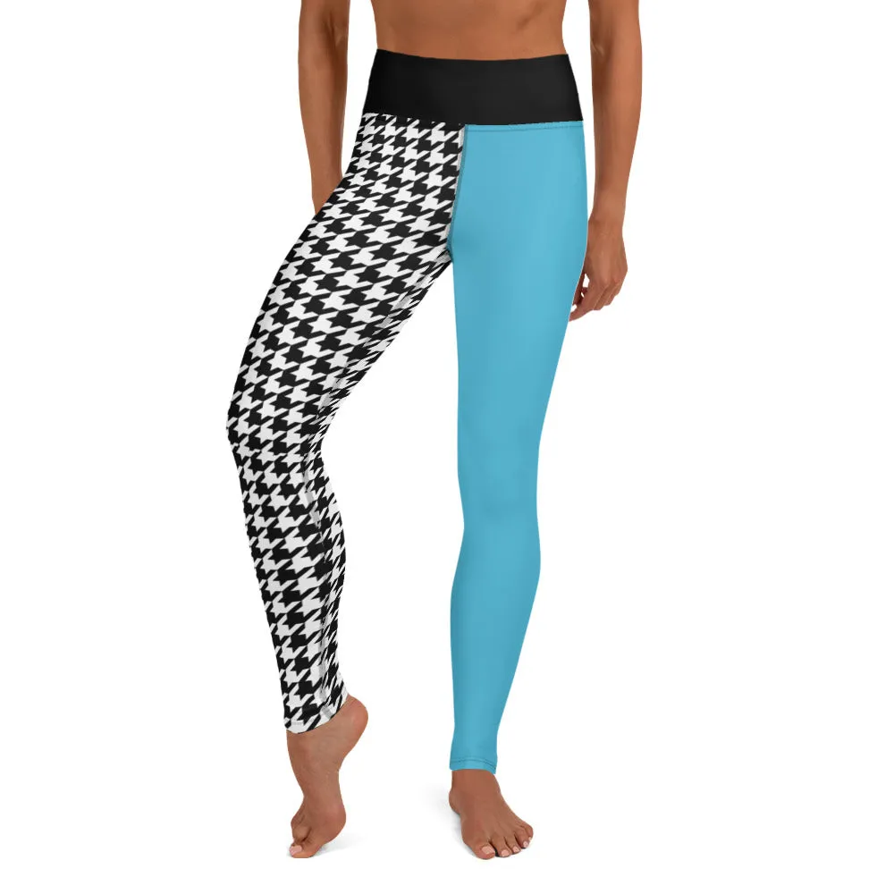 Yoga Leggings Teal and Houndstooth