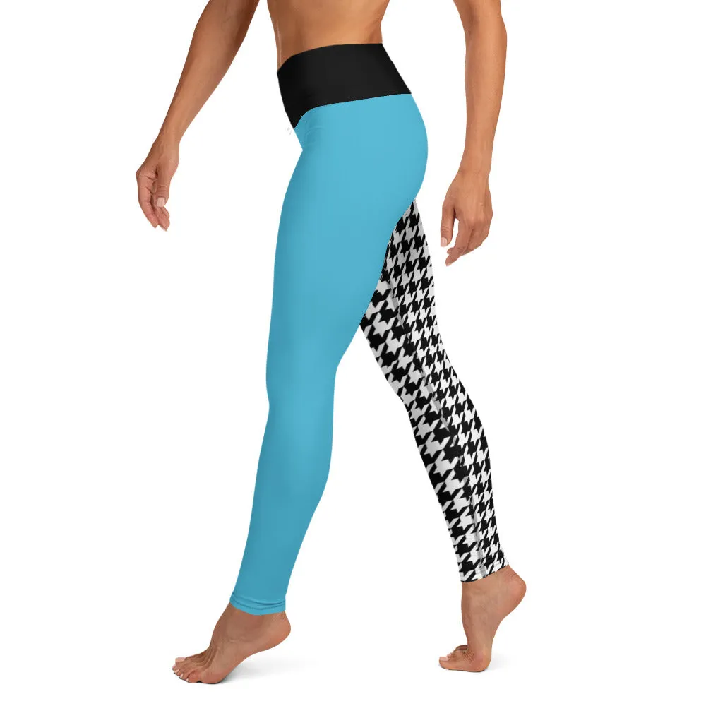 Yoga Leggings Teal and Houndstooth