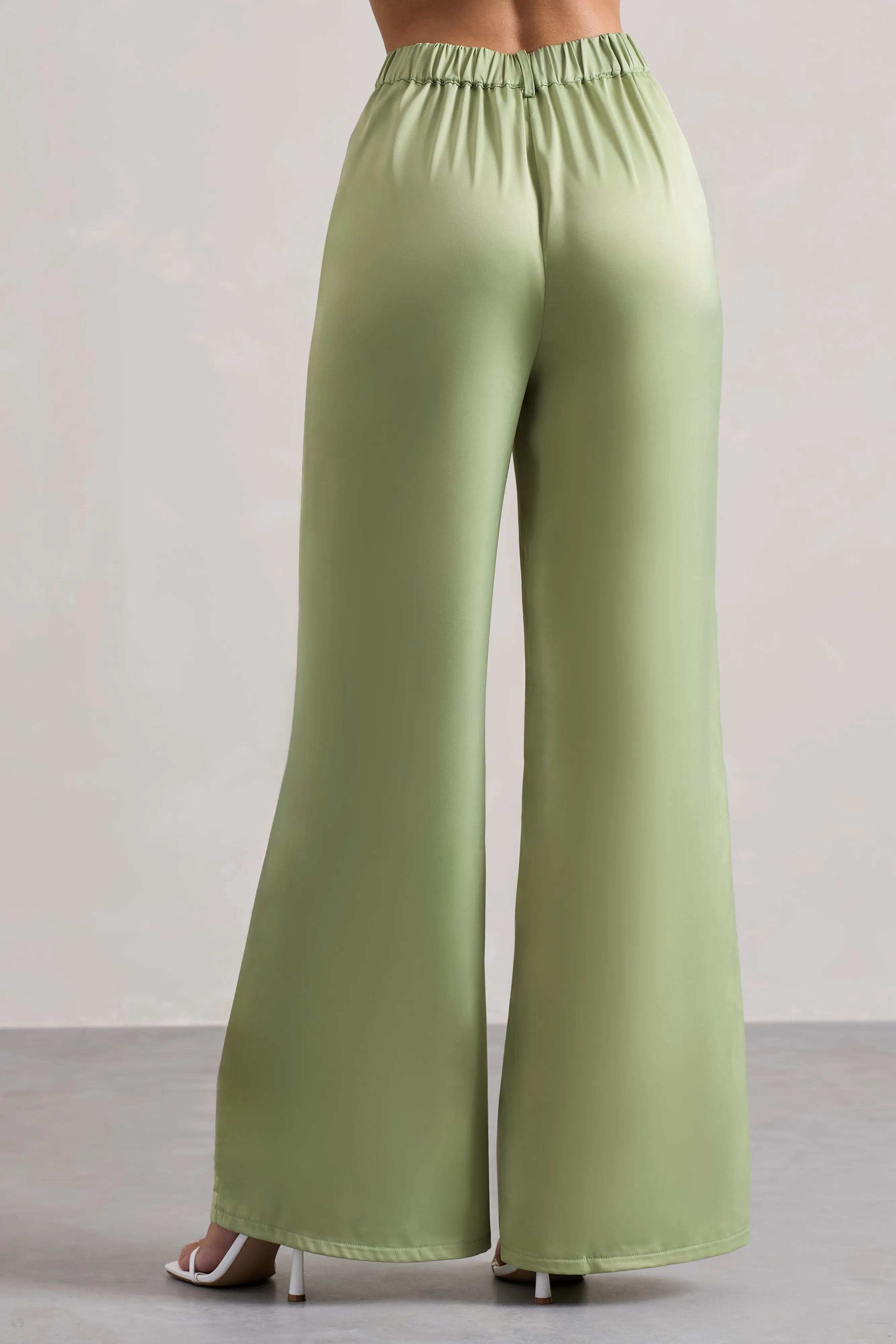 Your Way | Pale Green Satin Wide-Leg Trousers