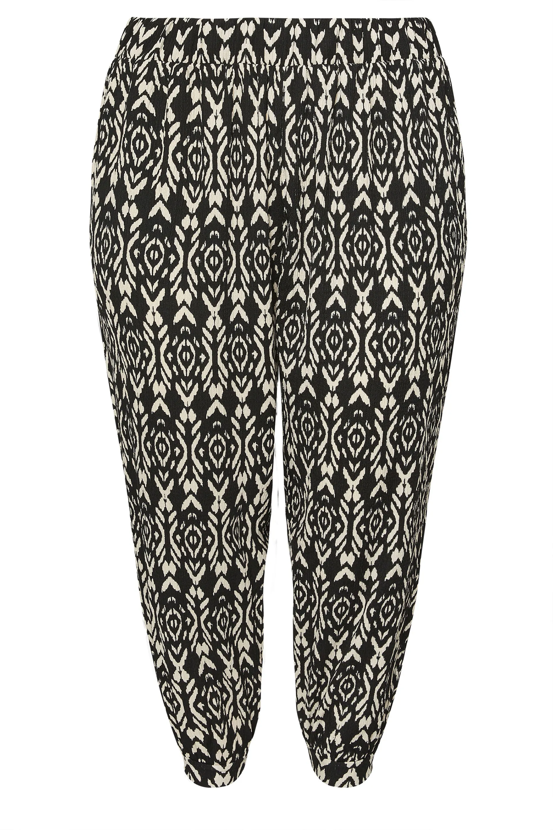 YOURS Curve Black Abstract Print Textured Cropped Harem Trousers