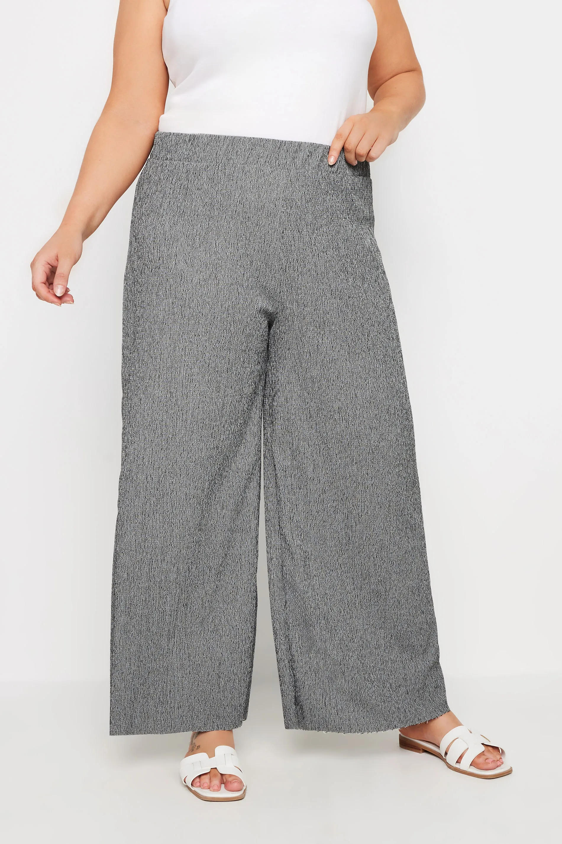 YOURS Curve Dark Grey Abstract Print Textured Wide Leg Trousers