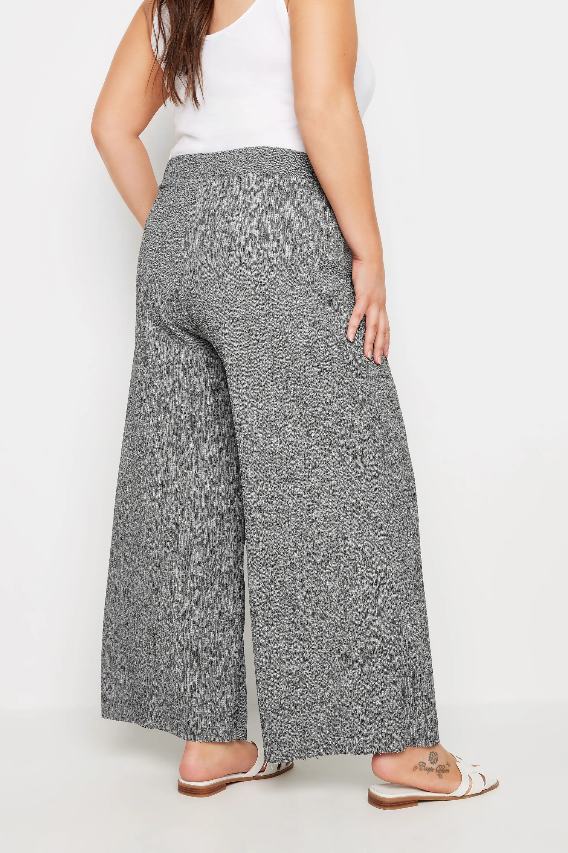 YOURS Curve Dark Grey Abstract Print Textured Wide Leg Trousers